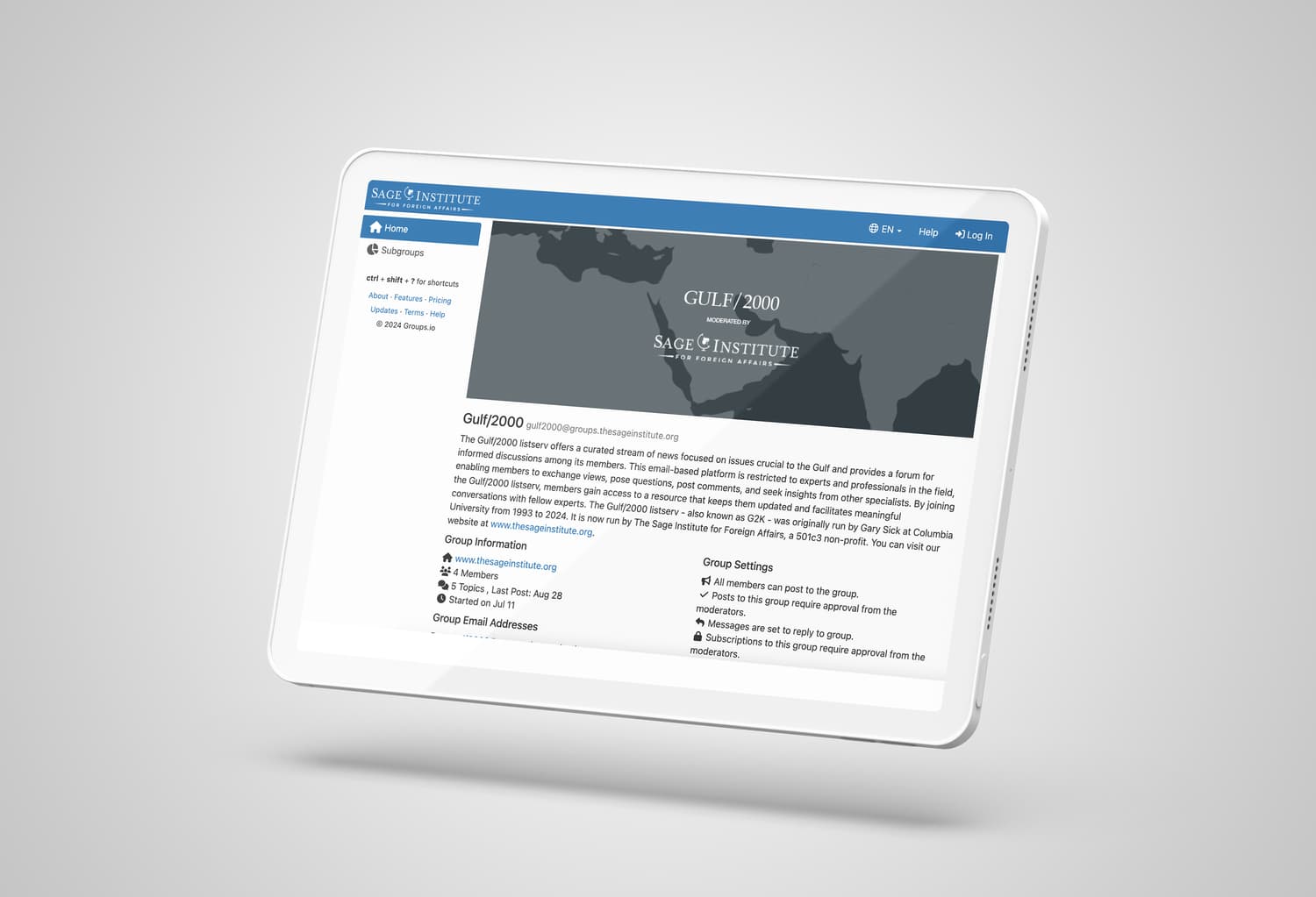 The Gulf/2000 listserv on a tablet